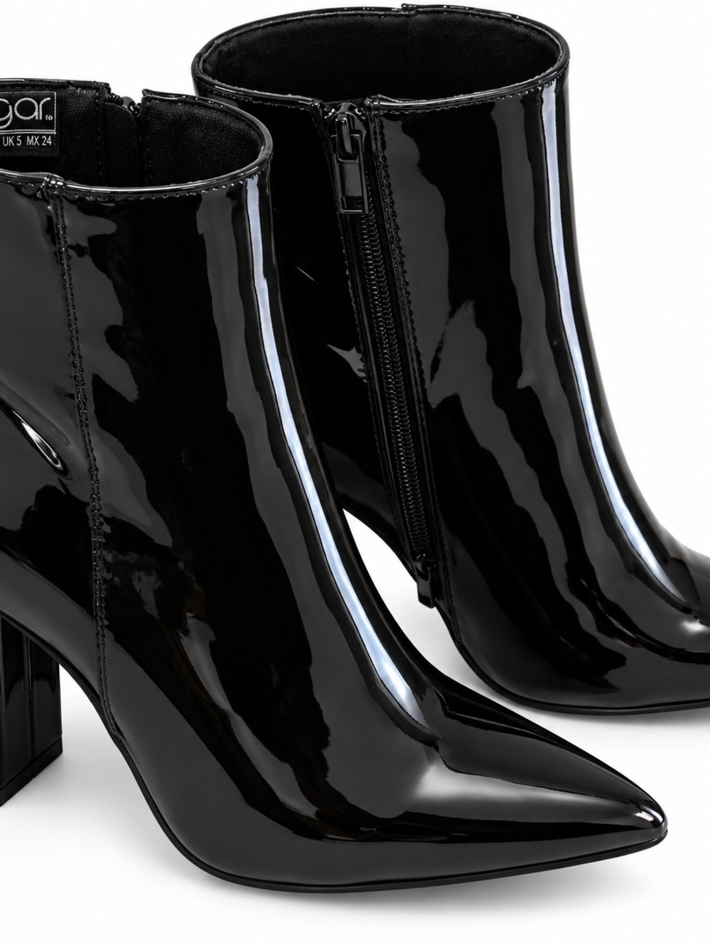 Black Patent Pointed Toe Ankle Boots - Women